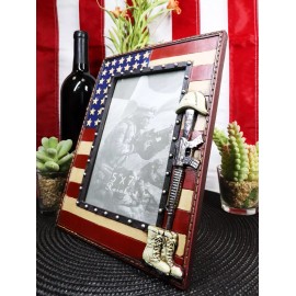 Western Stars USA Flag Fallen Soldier Boots Rifle Helmet Picture Frame 5"X7"