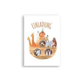 Friendly Fox Invitation Cards Noah's Ark Folding Invitation Card, 12 x DIN A6 Invitation for Christening or Birthday, Set of Invitation Cards with Envelope