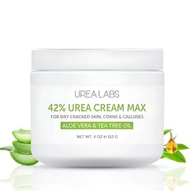 Crema de urea 42% MAX con aceite de árbol de té y aloe vera, fórmula de máxima resistencia para talones agrietados, callos gruesos y piel áspera seca 