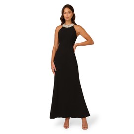 Adrianna Papell Women's Beaded Halter Gown, Black