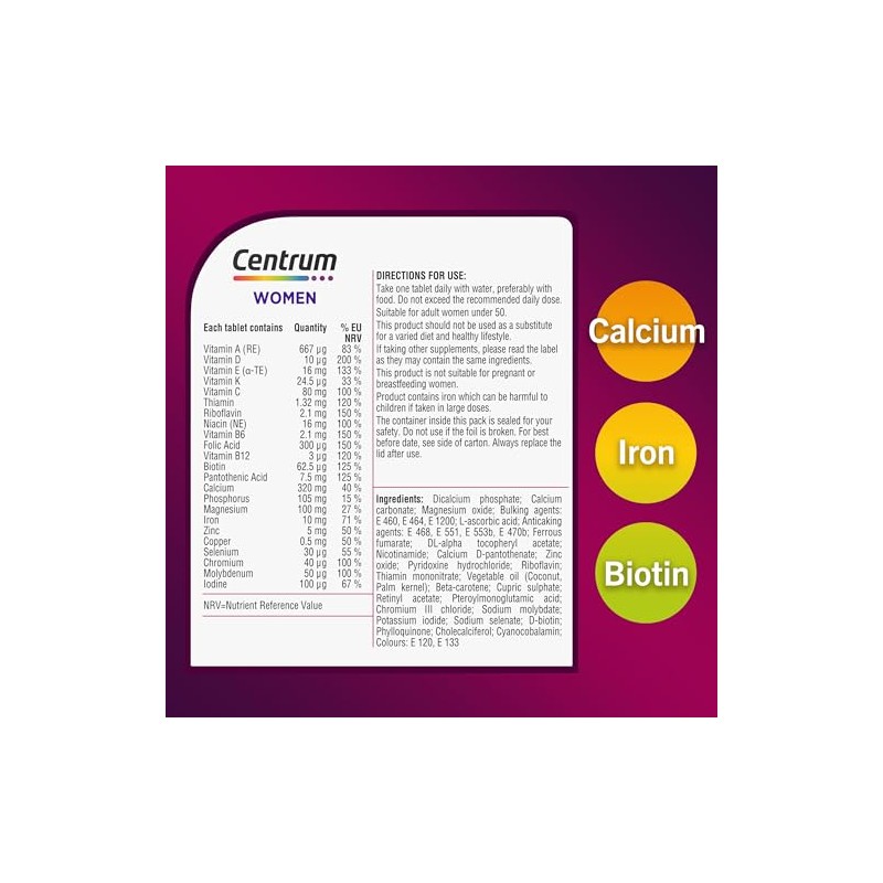 Centrum Women Multivitamin Tablets, Vitamins with Iron, 60 Tablets