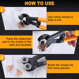 LEONTOOL 7.4-Inch Glass Tile Nippers, Heavy Duty Carbide Wheeled Glass Mosaic Nipper & Hd Ceramic Tile Nipper, Soft Grip Handle Shapping Plier, Tile Cutter Hand Tool for Glass Mosaic Ceramic Mirror