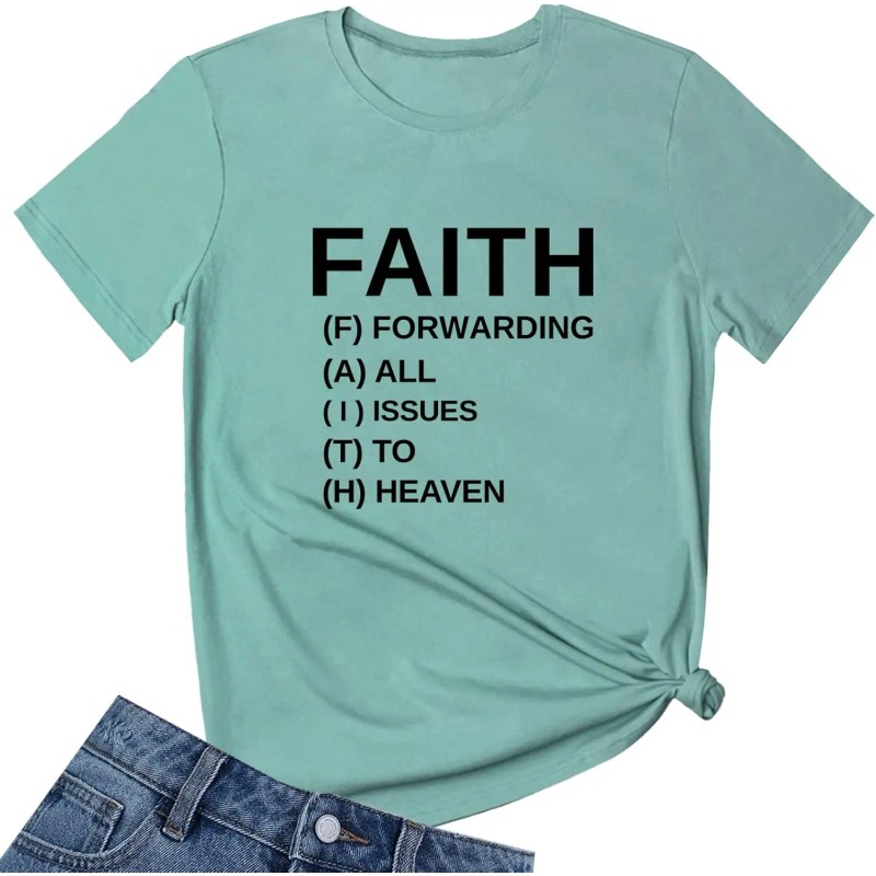 Women Faith Round Neck Printed Graphic Short Sleeve Cute Funny