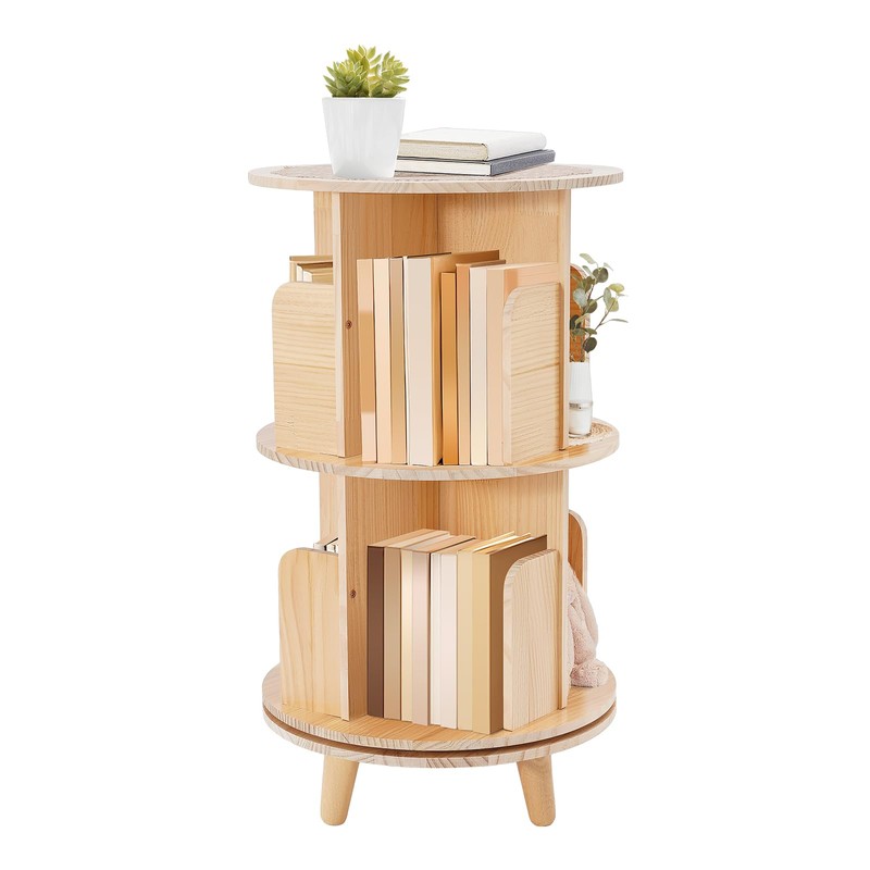 Rotating Bookshelf, Freestanding 360 Display Corner Bookshelf for Small Space,Solid