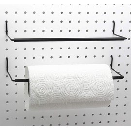 Paper Towel Holder for Pegboard, Extendable, Fit Any Standard Pegboard, Pegboard Organization Accessory Hook for Workshop, Garage, Kitchen, Laundry Room, Bathroom 2 Packs, Black (2 PCS)