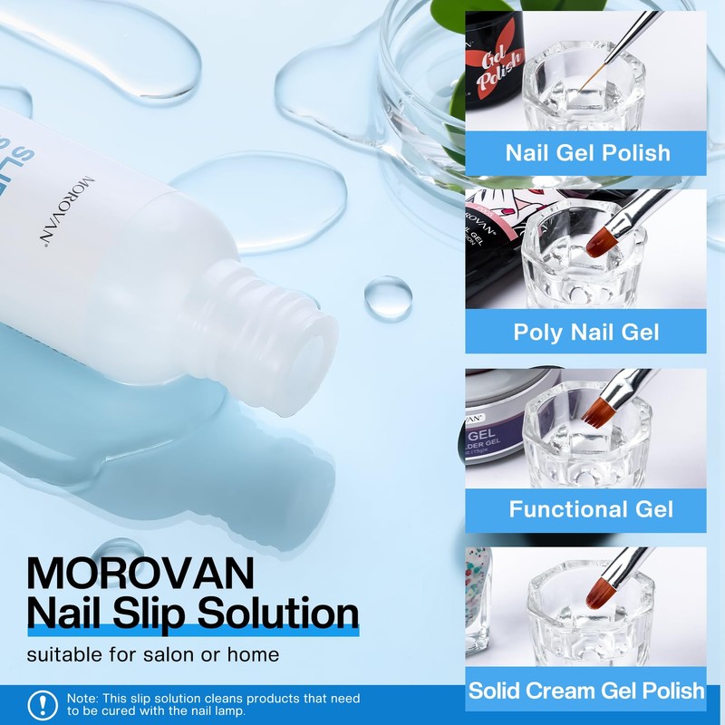Morovan Nail Polygel Slip Solution: Salon-Grade Slip Liquid & Dual