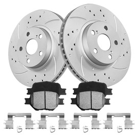 GAIASURGE Brake Pads And Rotors Kit Compatible With 2005-2010 Scion tC, 2000-2005 Toyota Celica, Front Automotive Replacement Brake Kits 31270 D817-7691 Drilled And Slotted Rotors Geomet 275mm(10.8in)