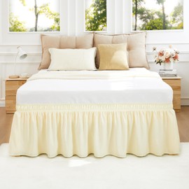 Vocander Bed Valance Sheet Skirt Pleated Wrap Around for Single Double King Size Beds, Easy to Install Machine Washable (Cream, King)