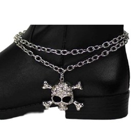 AH Rhinestone Skull Cross Bones Boot Charm Anklet Jewelry