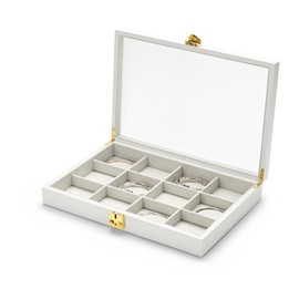 Oirlv White 12 Gird Premium Leather Jewelry Organizer Tray with Clear Lid Lockable Jewelry Box Bangle Holder Box for Women (Creamy-white Interior) 12 Grid