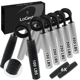 Logest Metal Hand Grip Set, 100LB-350LB 6 Pack No Slip Heavy-Duty Grip Strengthener with Gift Box, Great Wrist & Forearm Hand Exerciser, Home Gym, Hand Gripper Grip Strength Trainer