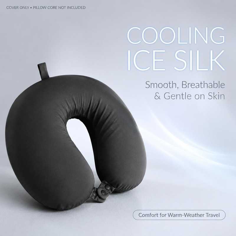 Cool Ice Silk Neck Pillow Cover, Double Snap, Fits U-Shaped
