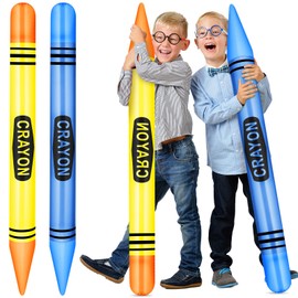 Lunmon 2 Pieces 43.31 Inch Jumbo Inflatable Crayons Neon Large Blow up Crayons Set Giant Crayon Prop Decorations for Little Ones Birthday Classroom Supplies Decor Party Favor (Yellow,blue)