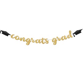 Congrats Grad Banner 2025 – Gold Graduation Decorations Sign, Pre-Strung Grad Party Banner for Photo Backdrop and Class of 2025 Decor