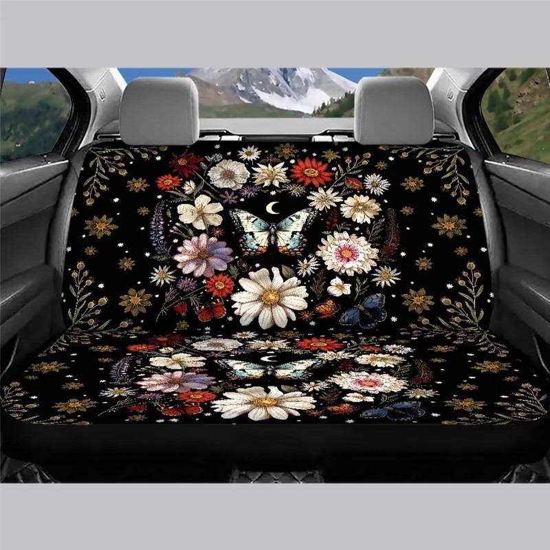 Binienty Daisy Flower Butterfly Rear Bench Back Seat Cover for