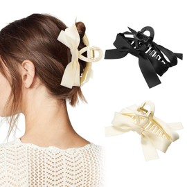 QIUTIMIY 2 Pack Satin Bow Claw Clips for Women Hair Accessories for Thick and Thin Hair Elegant Nonslip Hair Clips