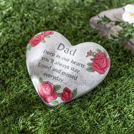 Holiday Pride Heart Shaped Memorial Stone for Dad, Accented with Red Roses