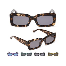 DIFF Indy Rectangular Designer Sunglasses for Women UV400 Protection, Espresso Tortoise + Grey