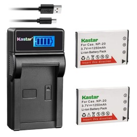 Kastar Battery (X2) + Slim LCD Charger for Cas NP20 NP-20 & Exilim EX-M1 EX-M2 EX-M20 EX-S20 EX-S100 EX-S500 EX-S600 EX-S880 EX-Z3 EX-Z4 EX-Z5 EX-Z6 EX-Z7 EX-Z8 EX-Z11 EX-Z60 EX-Z70 EX-Z75 EX-Z77