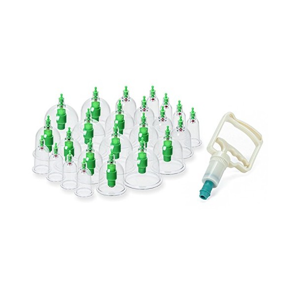 Omniinc 24 Cups Professional Cupping Therapy with ACU-Pressure Pointers Premium Quality Equipment Set