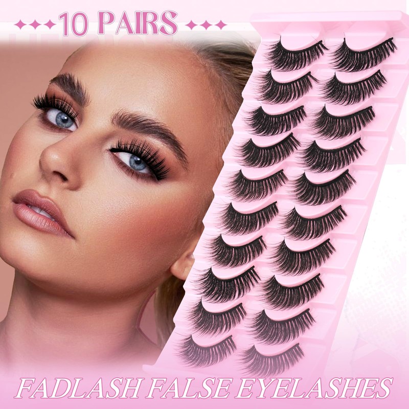 FADLASH False Eyelashes 10 Pairs Faux Mink Lashes Wispy Fake
