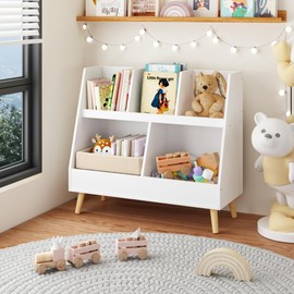 TREATLIFE HOME Organize Playtime with Kids Bookshelf and Toy Organizer, 5 Cubbies, Safe Storage Solution for Playroom or Nursery, White