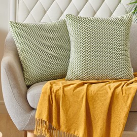 PAULEON Cushion Covers 2 Pack – 45x45 cm Kale – Premium Fluffy Fiber - Сhevron Pattern - Living Room Decorative Cushions Accessories – Perfect Couch, Sofa, Bed Pillow Cover