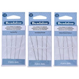 3 Packs - Beadalon Collapsible Eye Needles 2.5 Fine, Medium & Heavy - 4pcs/pk - Total 12 Needles (in Rigid Pak TM Mailer)