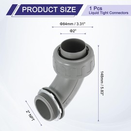 sourcing map Nonmetallic Liquid Tight Connector, 2" NPT Plastic Flexible 90 Degree Conduit Fitting for Conduit, Pipe Tube Connection and Leakproof, Gray
