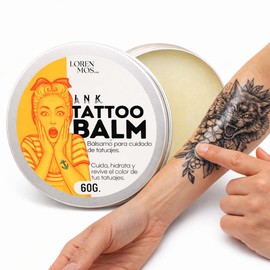 Balsamo para Cuidado de Tatuajes - Tattoo Balm 60g. - Cuida, Hidrata y Revive el Color y Brillo de Tatuajes - Tatuajes Nuevos y Antiguos - Con Manteca de Karité, Aceite de Coco y Almendras, Cera Carnauba y Manteca de Vainilla.