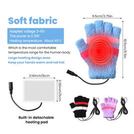 USB Heated Gloves for Women 3 Pairs Fingerless Warm Laptop Gloves Hand Warmers Mittens Half Hands Heated Computer Gloves Electric Gaming Gloves