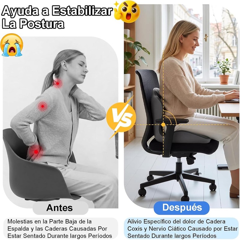 Vervex Cojín Ergonómico 2 en 1 para Espalda y Asiento,