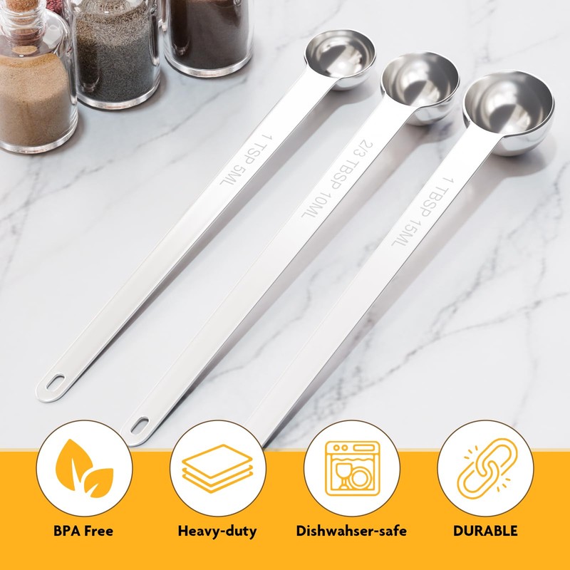LEIFENY 2PCS 1Tsp(1/3tbsp, 5ml) Extra Long Handle Measuring Spoon, Single