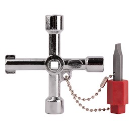 MIVOS Universal Cabinet Key with Bit - Multifunctional Utility Key Made of Metal - 4 Different Shaped Tips - Cross Key - Tap Key