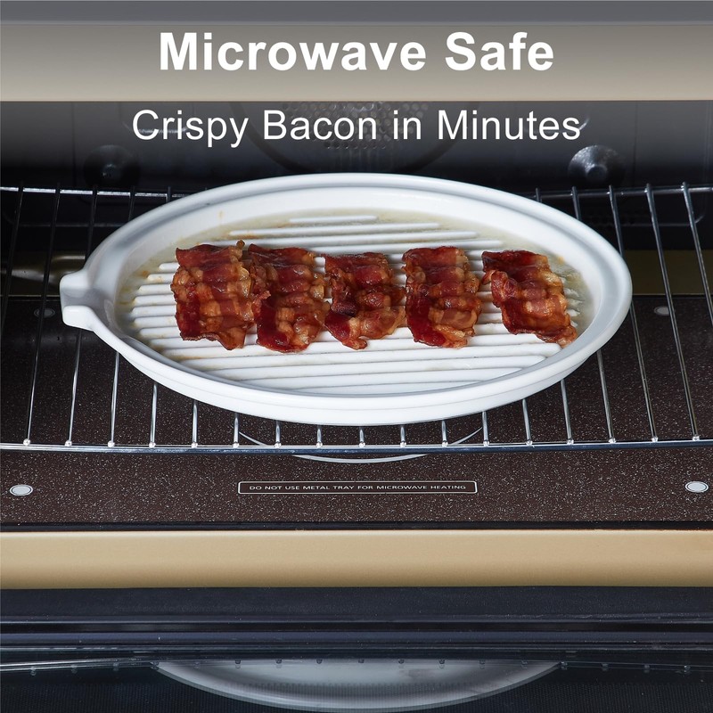 ONEMORE Microwave Bacon Tray Ceramic Bacon Cooker Meat Rack for