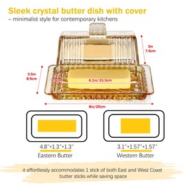 kanpura Glass Butter Dish with Lid, Covered Butter Stick Holder Tray for Fridge Kitchen Countertop, Holds 1 Stick, Dishwasher Safe(Champagne)