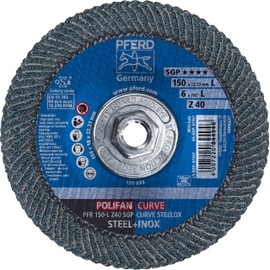 6" x 5/8-11 POLIFAN® Curve Flap Disc SGP, Zirconia, 40 Grit, Large Radius