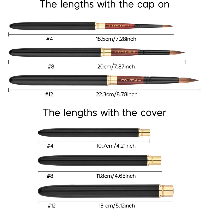 Fuumuui Kolinsky 3-Piece Round Travel Set Brush Set Professional Brush