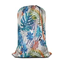 Swono Tropical Leaf Large Laundry Collapsible Laundry Bag Summer Exotic Brush Strokes Foldable Laundry Hamper Bag, Machine Washable, Oxford Cloth, Colorful