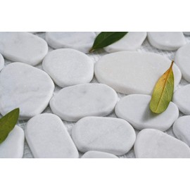Simple Tile - Marble Mosaic Tile for Kitchen Backsplash, Bath Bathroom Floor, Etc, River Rock Collection, Mixed Rounds, 12"X12"X3/8", Tumbled (Sample 5.5"X5.5", MM 9505-Carrara White)