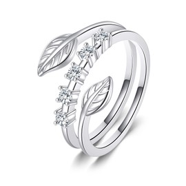 SHEAISRS 925 Sterling Silver Branch Leaf Ring Opening Adjustable Ring Leaves Jewelry for Women