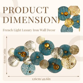 VintiqArti Large Modern Metal Flower Wall Art - 3D Stacked lotus flower wall art Decor 50x26 Inch, Rust-Resistant Metal Wall Decor for Living Room & Outdoor