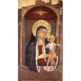 Madonna and Child Giving Blessings by Benozzo Di Lese Di Sandro Gozzoli - 14" x 24" Premium Canvas Print