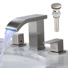 Bathroom faucets 3 Hole Widespread Bathroom Faucet Bathroom Sink Faucet 8 inch Bathroom Faucet Bathroom Sink Faucet 3 Hole Vanity Faucet Sink Faucet Bathroom with Pop Up Drain (Brushed Nickel)