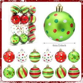 12 Pcs Christmas Ball Ornaments Glittering Hanging Balls Set for Christmas Tree Decorations, Shatterproof Xmas Balls for Home Holiday Party Decorations, DIY Craft Gifts, 2.4 Inch