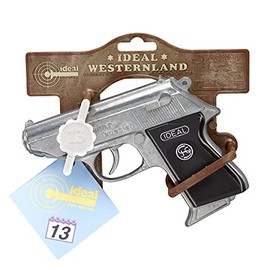 Schrödel J.G. Kommissar: Spielzeugpistole für Zündplättchen, ideal für das Polizeikostüm, 13 Schuss, in Box, 15.5 cm, schwarz/silber (302 0981)