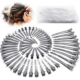 HiJeaton 60Pcs Metal Duck Billed Hair Clips for Women Styling Sectioning, Silver Hair Pins for Long Hair, Alligator Curl Loc Clips for Thick Hair Roll