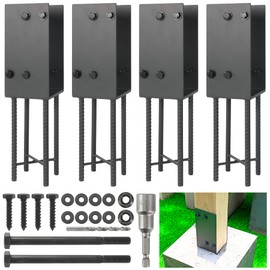 WOWACE Stainless Steels 4"x4" Wet Concrete Foundation U-Shape Post Base Holder, for Fence, Deck, Gazebo and Other Post-Like Structure Pole Construction Ground Post Bracket Base (4pack-Dark Gray)