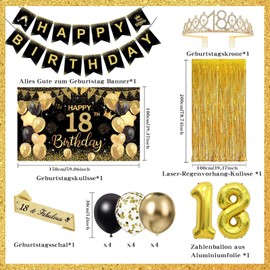 Decoration 18th Birthday Boy & Girl - Black Gold Birthday Decoration Set with Happy Birthday Banner, Balloons and Party Accessories - Perfect 18th Birthday Decoration