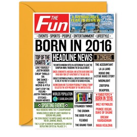 9th Birthday Card for Boys Girls - Born In 2016 Newspaper - Happy 9 Birthday Cards for Grandson Sister Son Niece Brother Cousin, 5x7 Inch Bday Greeting Cards